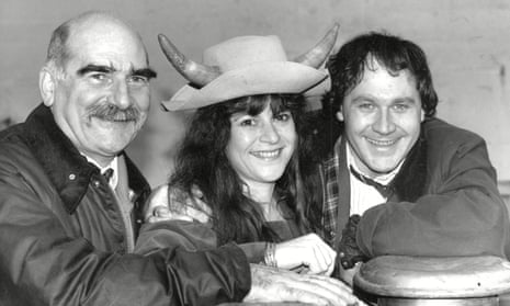 Edward Kelsey, left, in 1987 with Trevor Harrison and Rosalind Adams, as members of the Grundy family.