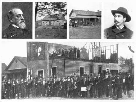 Wilmington, NC race riot, 1898: (1) Alfred M Waddell; (2) Manhattan Park, where the shooting took place; (3) 4th and Harnet, where the first black workers fell; (4) E G Parmalee, new chief of police (5) the wrecked Record building and a group of vigilantes.