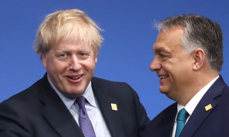 Boris Johnson and Viktor Orbán pictured in London in December 2019
