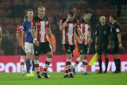Oriol Romeu (left) and James Ward-Prowse don’t know where to look after Southampton’s 9-0 home defeat by Leicester in 2019. Oriol Romeu (left) and James Ward-Prowse don’t know where to look after Southampton’s 9-0 home defeat by Leicester in 2019.