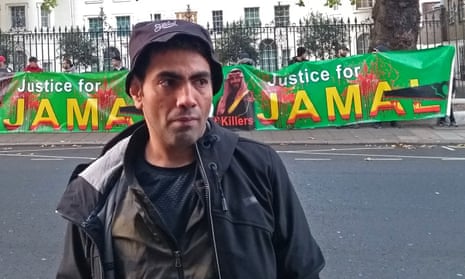 Ghanem Almasarir in front of a protest outside the Saudi Arabian embassy in west London on 24 October 2018.