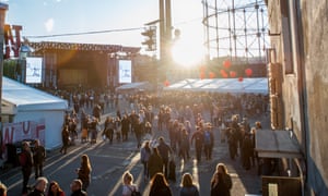 Crowds at an outdoor venue at Helsinki festival, Finland.