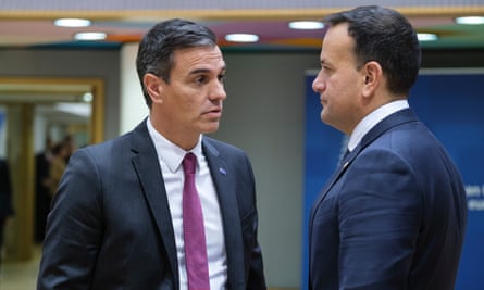 Spain’s acting prime minister Pedro Sanchez and taoiseach Leo Varadkar at an EU summit in Brussels, Belgium, 26 October 2023
