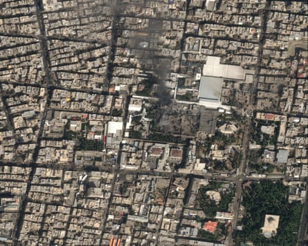 This satellite image shows smoke rising from Iranian Supreme Leader's compound