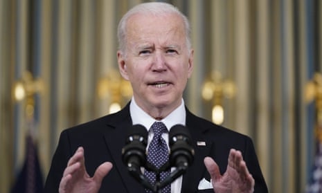 President Joe Biden speaks about his proposed budget for fiscal year 2023 in the State Dining Room, on Monday.
