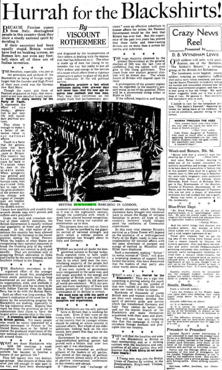 Lord Rothermere’s Hurrah for the Blackshirts! article in the Daily Mail, 15 January 1934.
