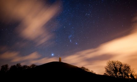 Sirius rises low above St Michael’s Tower on Glastonbury Tor in Somerset.