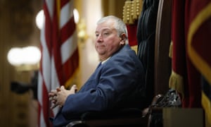 Larry Householder sits at the head of a legislative session as Speaker of the House, in Columbus last year