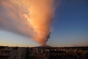 Tonnes of volcanic ash are thrown up into the atmosphere during the eruption
