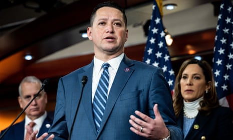 U.S. Representative Tony Gonzales (R-TX) speaking at a Congressional Hispanic Conference press conference at the U.S. Capitol in Washington, US - 01 Feb 2023