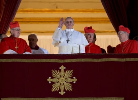 Cardinal Jorge Mario Bergoglio, archbishop of Buenos Aires, walking out on to the balcony overlooking St Peter’s Square after being elected Pope in 2013.