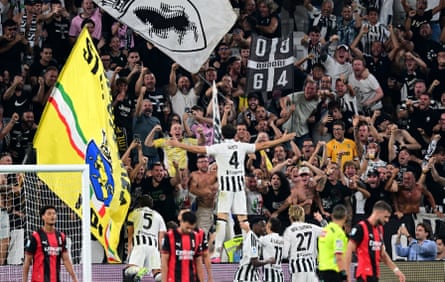 Federico Gatti celebrates scoring during the Serie A match between Juventus and Milan