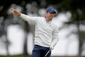 Rory McIlroy reacts after a tee shot.