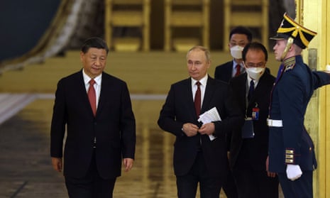 Xi Jinping Visits Moscow<br>MOSCOW, RUSSIA - MARCH 21: (RUSSIA OUT) Chinese President Xi Jinping (L) arrives at the Grand Kremlin Palace for talks with Russian President Putin on March 21, 2023, in Moscow, Russia. Three days after the international criminal court (ICC) in The Hague issue arrest warrant for Putin, the Russian President is hosting Chinese leader Xi Jinping for his state visit to Russia. (Photo by Contributor/Getty Images)