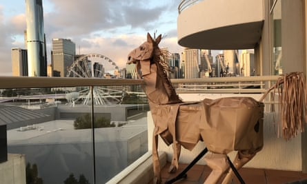 David Marriott’s paper horse taking in the Brisbane view.