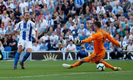 Glenn Murray scores the first of his two goals for Brighton against Fulham.