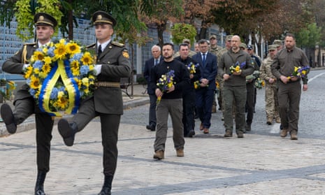 Ukraine's President Volodymyr Zelenskiy visits the Memory Wall of Fallen Defenders of Ukraine, amid Russia's attack on Ukraine, during marking the Defenders of Ukraine Day in Kyiv, Ukraine October 1, 2023.