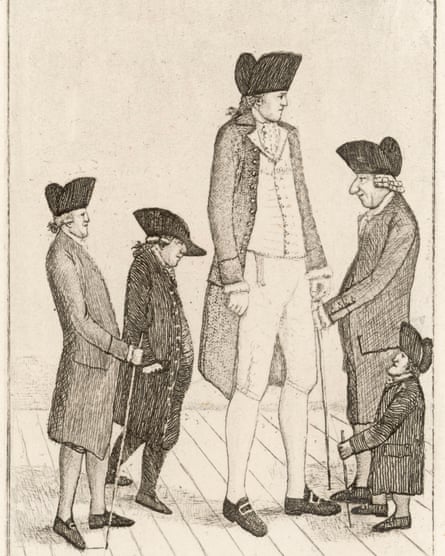 Charles Byrne (1761-1783) connu sous le nom de géant irlandais, qui mesurait 8 pieds 4 pouces, représenté avec divers notables d'Édimbourg Date : 1784