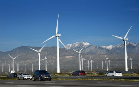 Wind turbines generate electricity near Palm Springs, California.