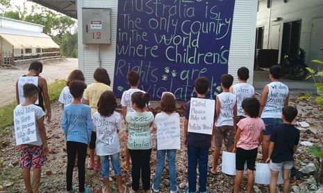 Children protest in the Nauru detention centre. The Nauru files set out as never before the assaults, sexual abuse, self-harm attempts, child abuse and living conditions endured by asylum seekers held by the Australian government.