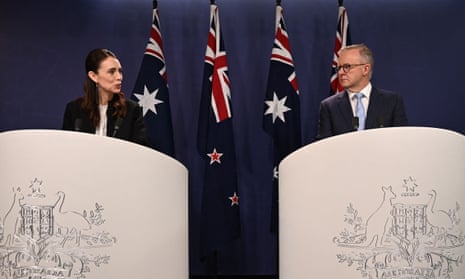 New Zealand prime minister Jacinda Ardern and Anthony Albanese speak at a joint press conference