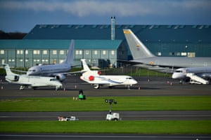A private jet lands at Prestwick airport, as world leaders gather in Glasgow for the UN climate change conference