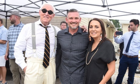 Global Vision Bible Church, Nashville, USA - 30 Aug 2020<br>Mandatory Credit: Photo by AFF-USA/REX/Shutterstock (10760436aa) Roger Stone, Pastor Greg Locke and wife Tai Locke Global Vision Bible Church, Nashville, USA - 30 Aug 2020