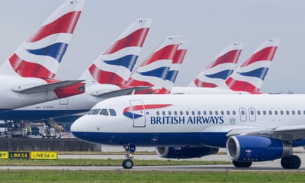 Passenger aircraft, operated by British Airways Plc, at Heathrow Airport Terminal 5,