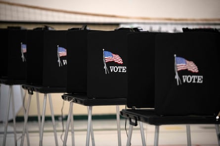 Voting booths are seen at Glass Elementary School’s polling station in Eagle Pass, Texas, on Tuesday.