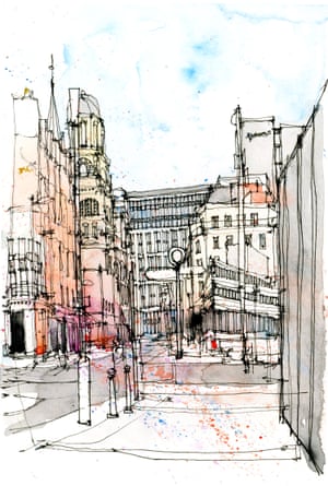 Peter Street, Manchester as drawn by Simone Ridyard of Urban Sketchers