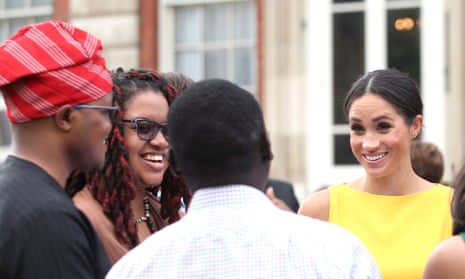 Meghan, Duchess of Sussex meets guests during the Your Commonwealth Youth Challenge reception at Marlborough House