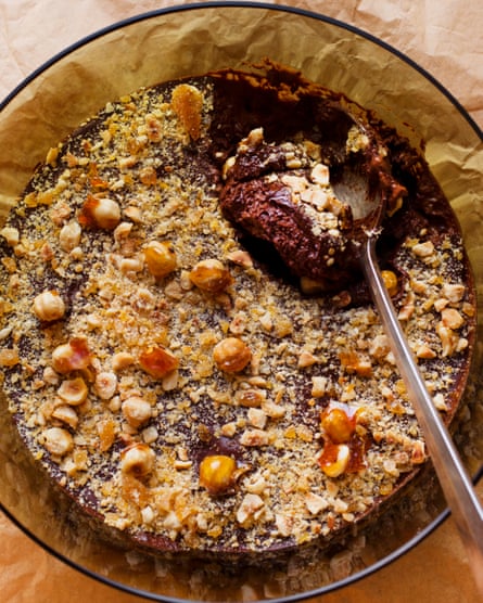 Crisp topping: chocolate hazelnut mousse.