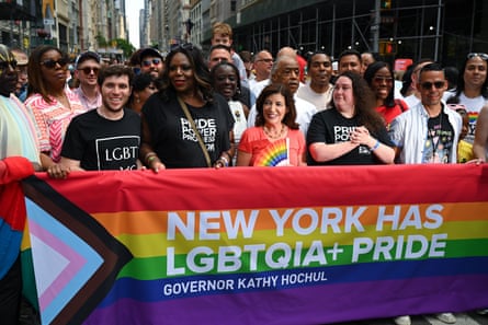 New York’s governor, Kathy Hochul, at the New York City Pride march on 25 June.
