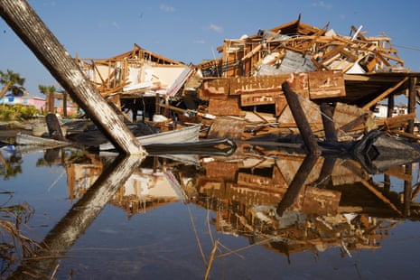 Storm-damaged houses after a hurricane