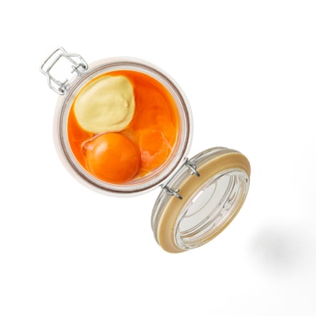 eggs and oil and mustard in a jar