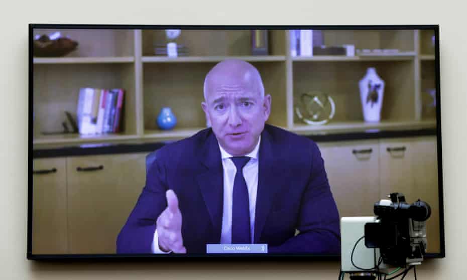 Jeff Bezos testifies via video conference during hearing.