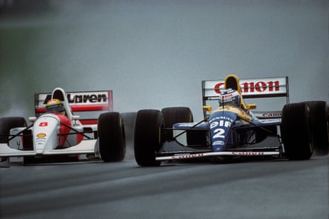 Ayrton Senna and his great rival Alain Prost in the European Grand Prix at Donington in 1993.