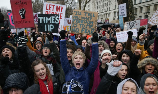 Protesters on the Women’s March in London in January.