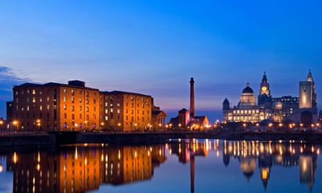The Pumphouse, Liver Buildings & Albert Dock Reflected in Salthouse Dock, Liverpool, Merseyside, England, UK