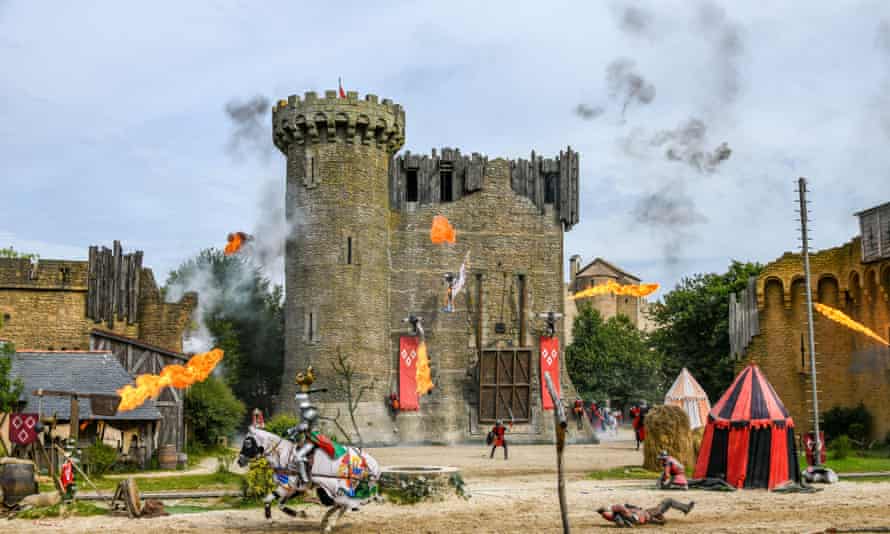 Puy Du Fou, France. Knights in a mock battle at a castle