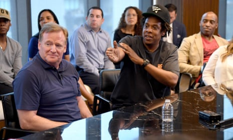 The NFL commissioner, Roger Goodell, with Jay Z, founder of the entertainment company Roc Nation.