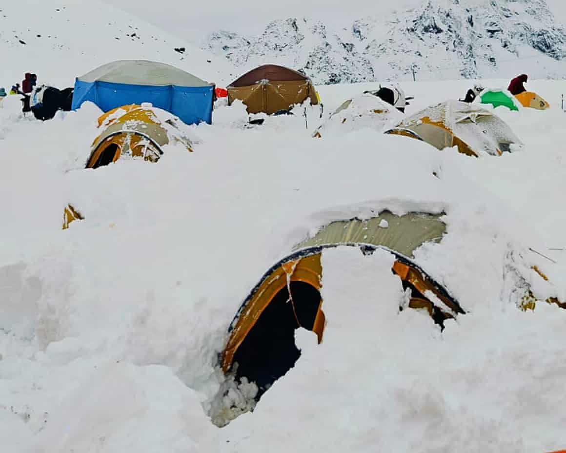 Tent buried in snow at Mount Everest