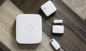 Samsung SmartThings Hub and sensors.