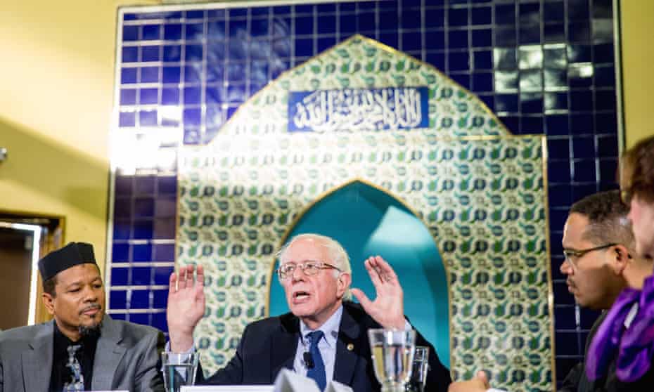 Democratic presidential candidate Bernie Sanders speaks during an interfaith roundtable discussion on standing up to anti-Muslim rhetoric.