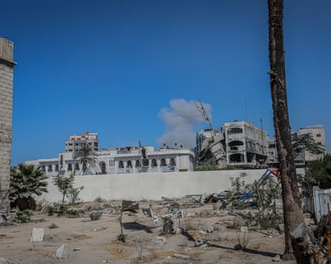 Smoke rises after an Israeli strike on the Sabra neighbourhood in southern Gaza City, as Israel's attacks on the Gaza Strip continue without interruption and military activity in the region persists, in Gaza City, Gaza on 08 October 2025.