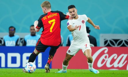Stephen Eustaquio dari Kanada mengalahkan Kevin De Bruyne dari Belgia di Piala Dunia tahun lalu