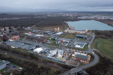 Industrial units and a large manmade lake.