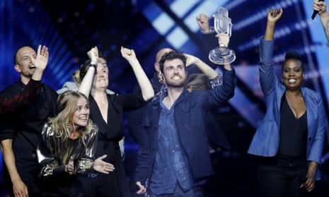 Duncan Laurence of the Netherlands celebrates after winning the 2019 Eurovision song contest in Tel Aviv, Israel. 