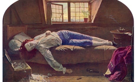 Thomas Chatterton lies dead having taken arsenic in a painting by Henry Wallis.
