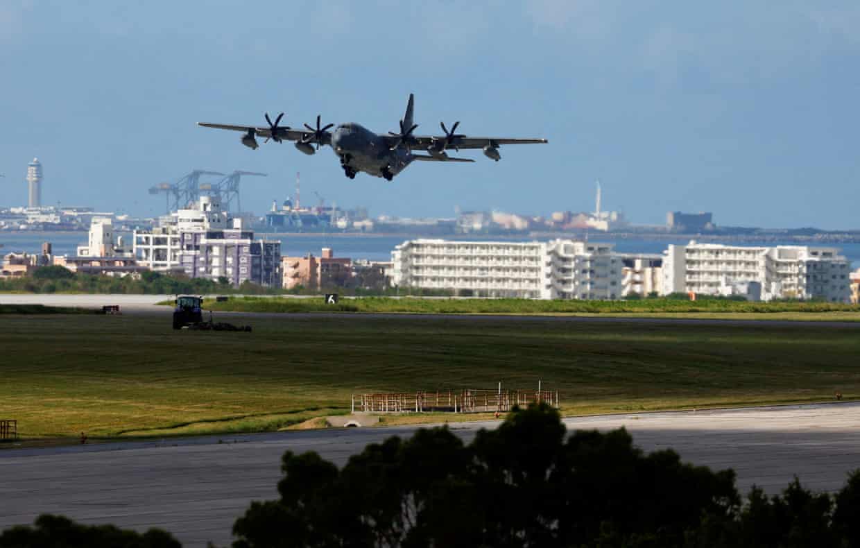 A US military plane takes off at Kadena air force base on Japan’s southern island of Okinawa